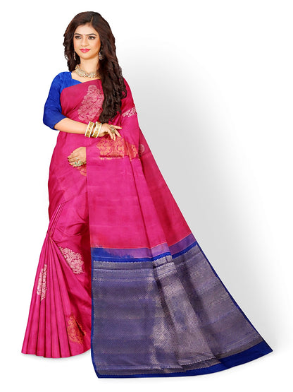 Pure Handloom Kanjivarm magenta silk saree