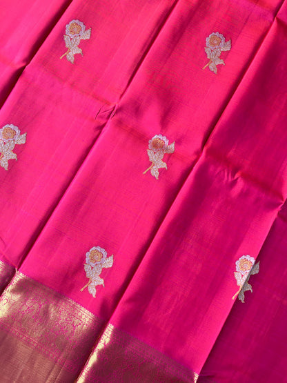 Pure handloom kanjivaram silk reddish pink saree