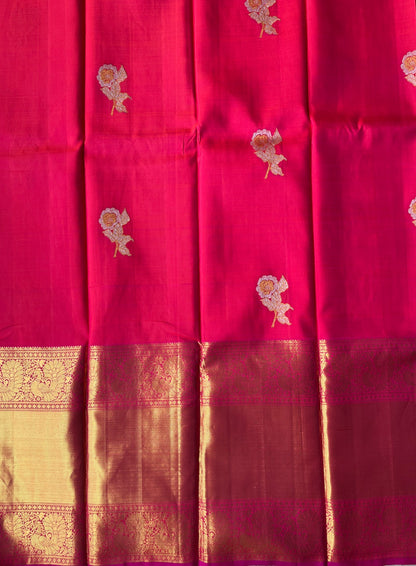 Pure handloom kanjivaram silk reddish pink saree