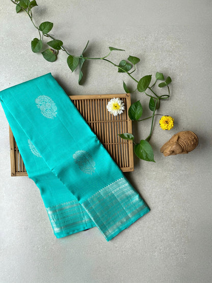 Pure handloom kanjivaram silk aqua green saree
