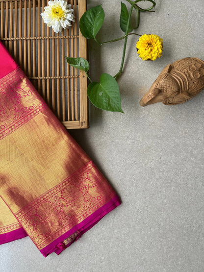 Pure handloom kanjivaram silk reddish pink saree