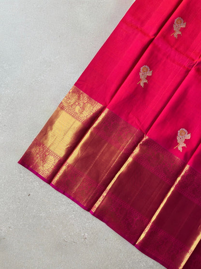 Pure handloom kanjivaram silk reddish pink saree