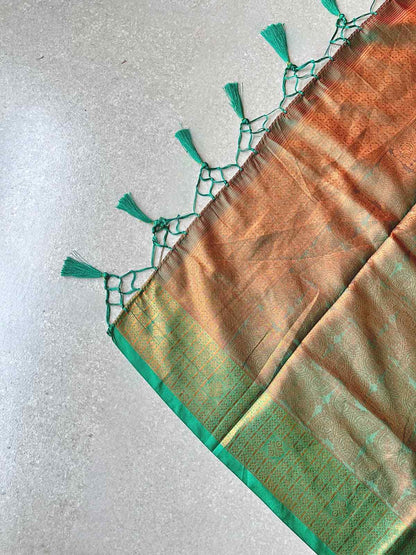 Semi silk brocade reddish pink saree