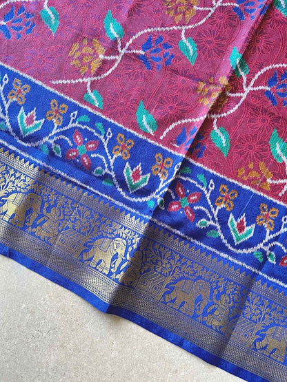Tussar Silk Patola Print Maron sari