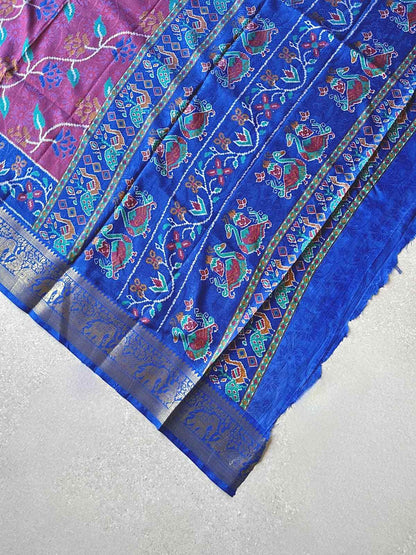 Tussar Silk Patola Print Maron sari