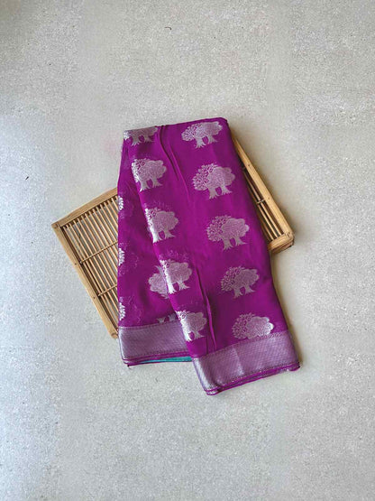 Georgette brocade wine saree