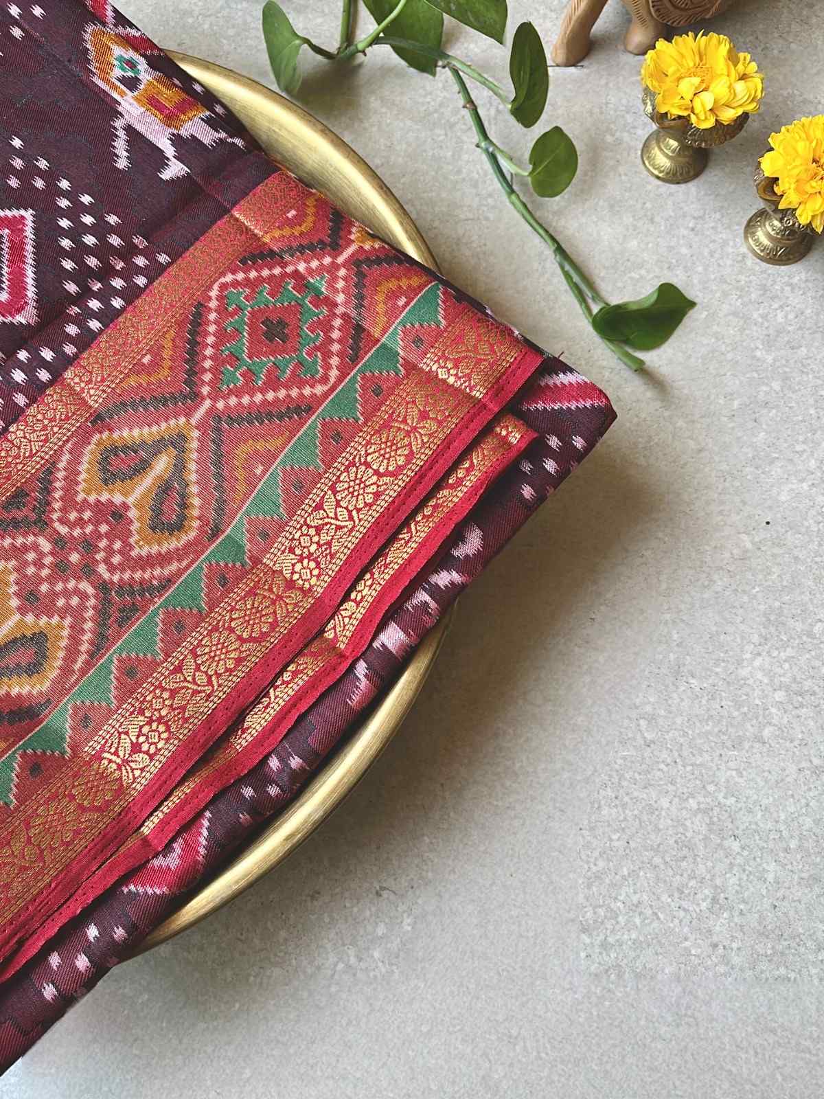 Tussar silk kalamkari print brown saree