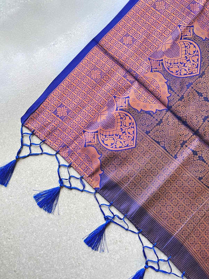 Semi silk brocade aqua blue saree
