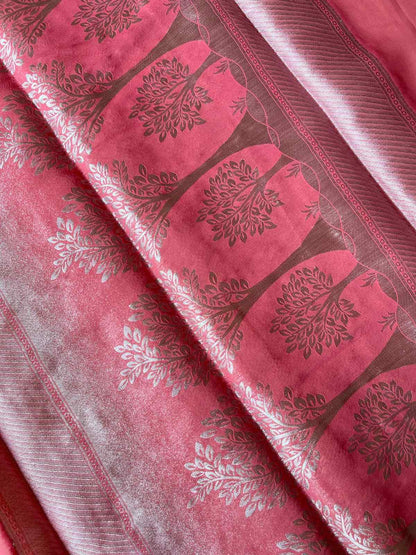 Georgette brocade pink saree
