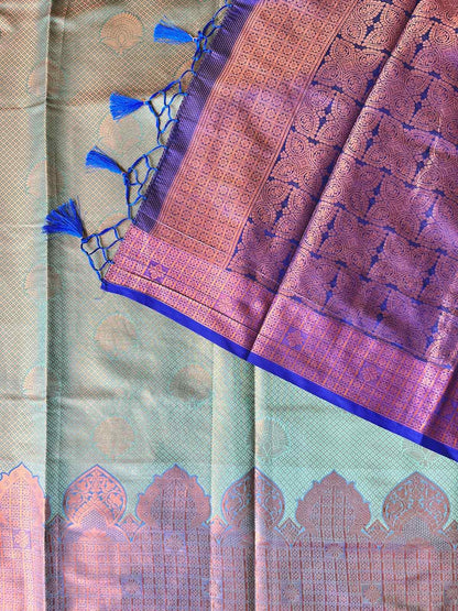 Semi silk brocade aqua blue saree