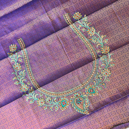 Semi silk brocade aqua blue saree