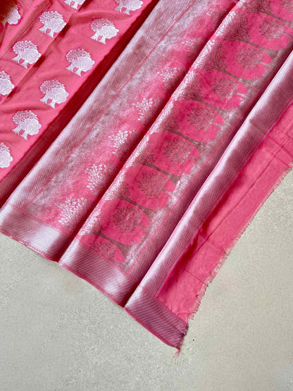 Georgette brocade pink saree