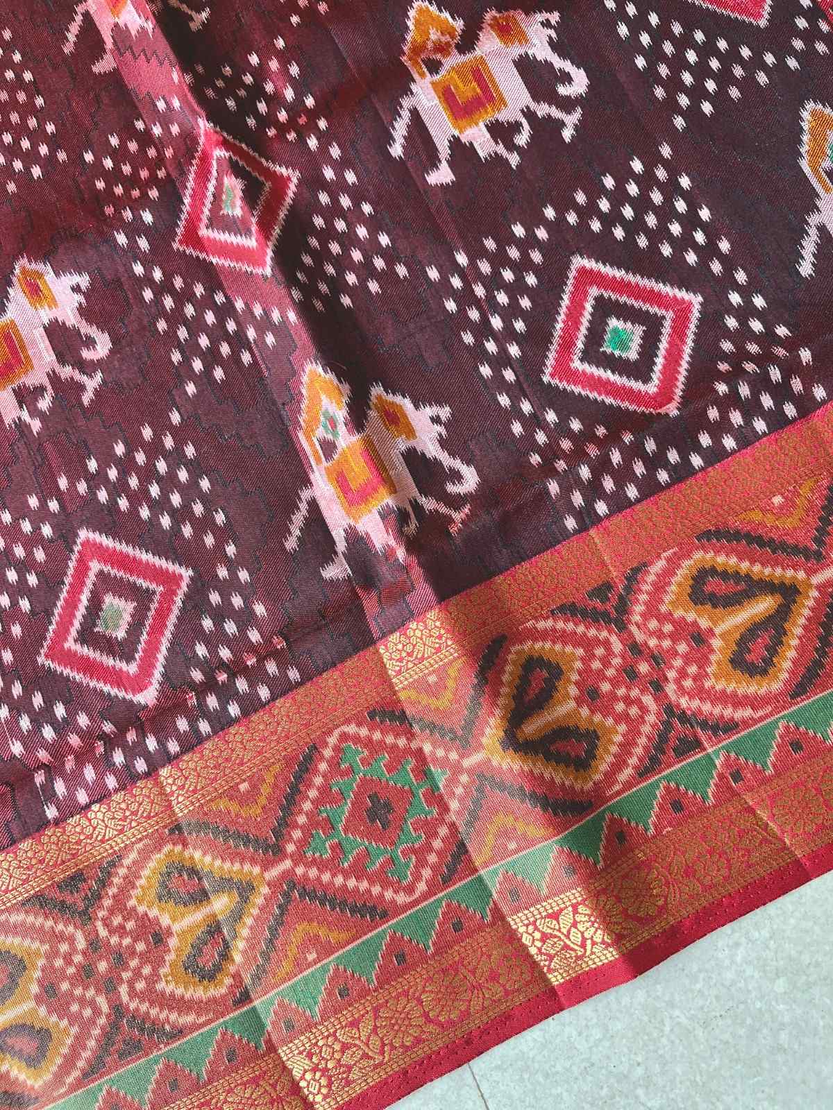 Tussar silk kalamkari print brown saree