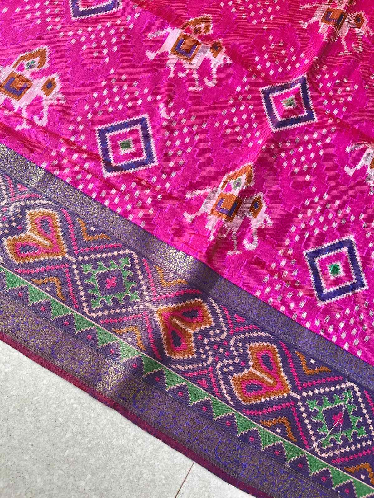 Tussar silk kalamkari print magenta saree