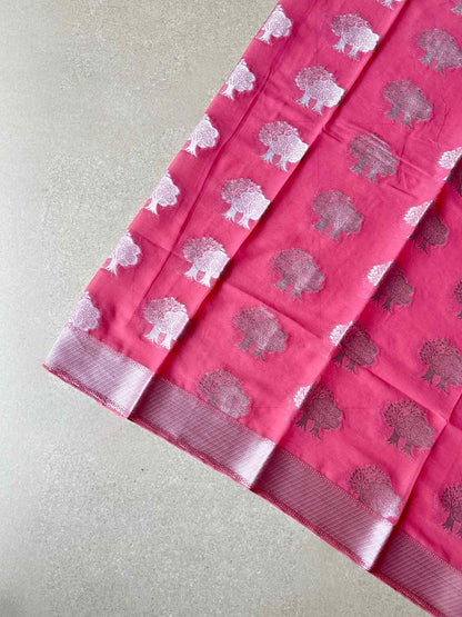 Georgette brocade pink saree