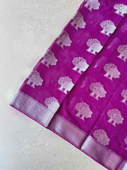 Georgette brocade wine saree