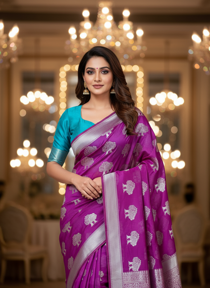 Georgette brocade wine saree
