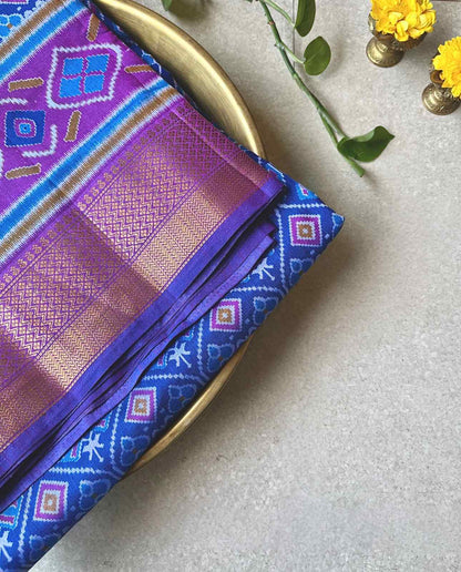 Tussar sillk kalamkari print blue saree