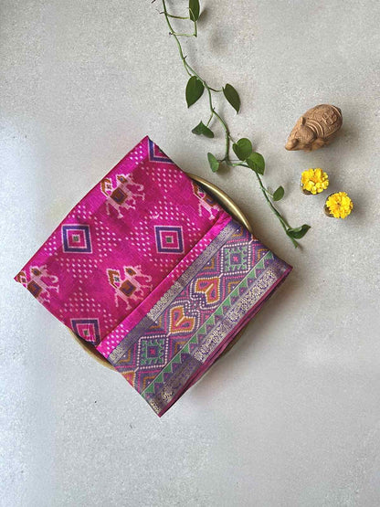 Tussar Silk Patola Print Magenta Saree