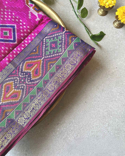 Tussar Silk Patola Print Magenta Saree