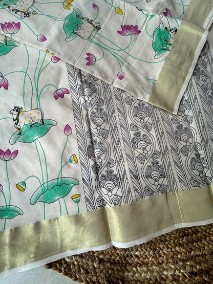 Cotton kalamkari print offwhite saree