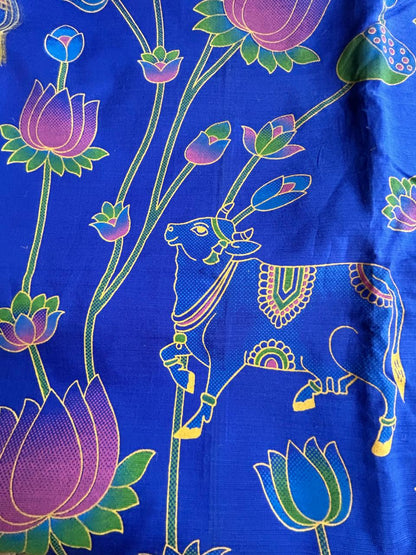 cotton kalamkari print navy blue saree