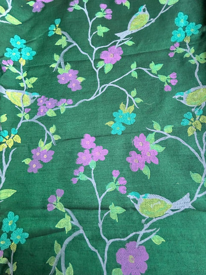 Cotton kalamkari print bottle green saree