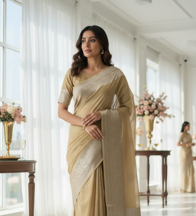 Tissue Silk in Golden Shade Saree