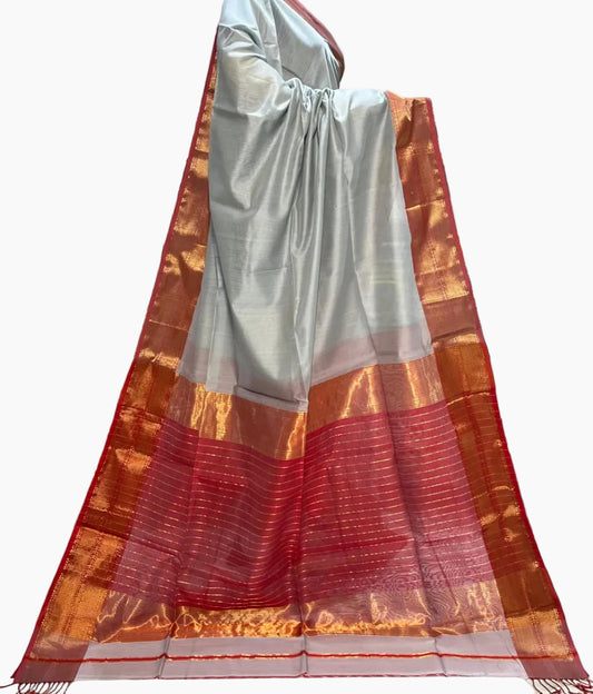 Pure Handloom Maheshwari Grey Saree