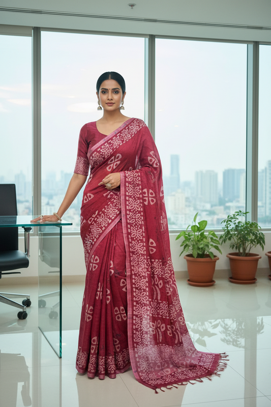 Bagalpuri Silk With Boutique Print Red Saree