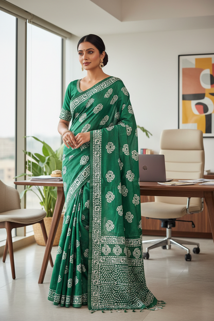 Bagalpuri Silk With Boutique Print Green Saree