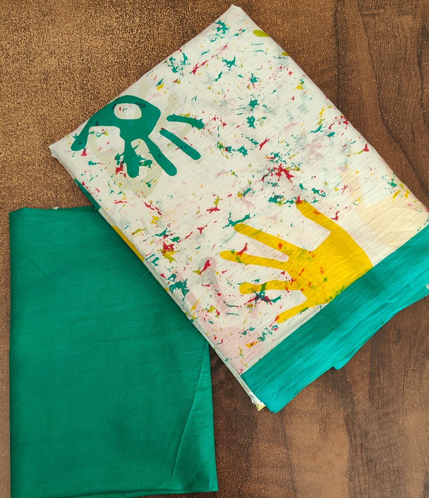Mul Cotton Holi Print Green Saree