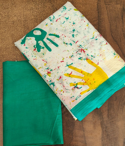 Mul Cotton Holi Print Green Saree
