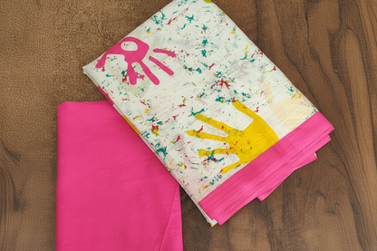 Mul Cotton Holi Print Pink Saree