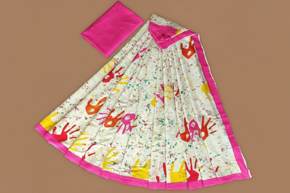 Mul Cotton Holi Print Pink Saree