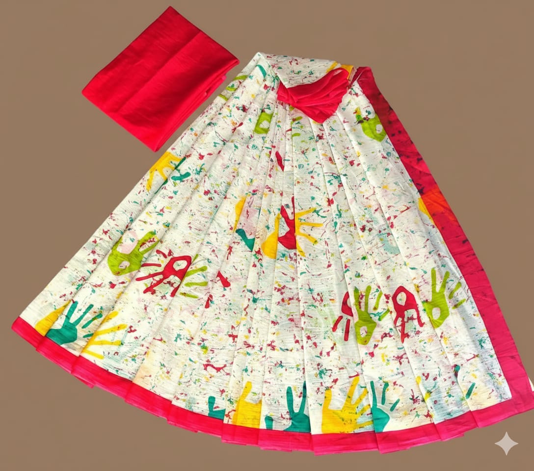 Mul Cotton Holi Print Red Saree