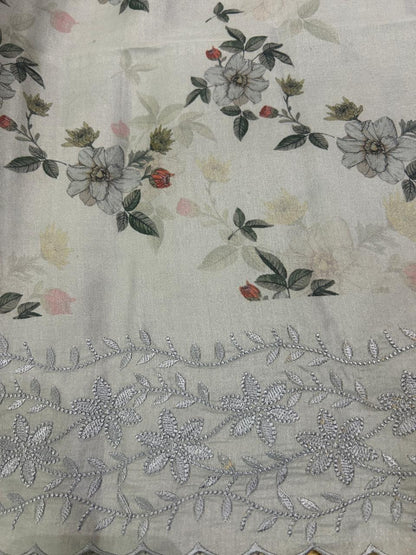 Soft Silk Floral Grey Saree with Embroidery