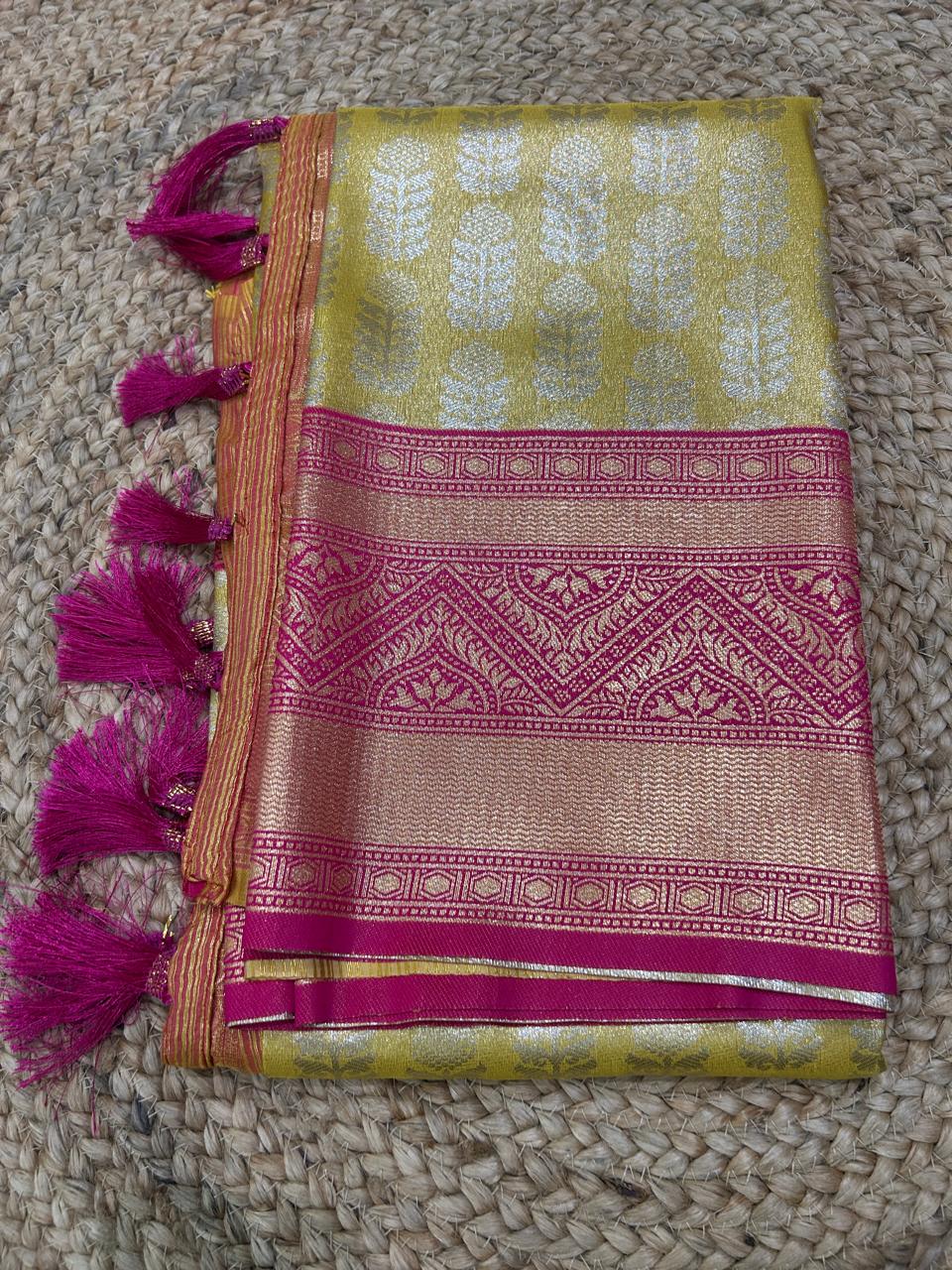 Gold Rani Banarasi Style Saree in Rich Zari Pallu