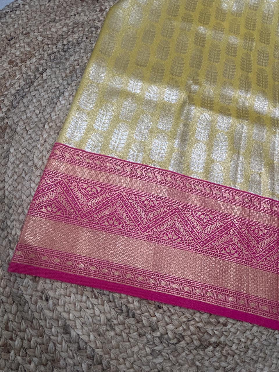 Gold Rani Banarasi Style Saree in Rich Zari Pallu