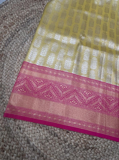 Gold Rani Banarasi Style Saree in Rich Zari Pallu