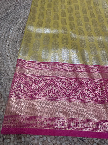 Gold Rani Banarasi Style Saree in Rich Zari Pallu