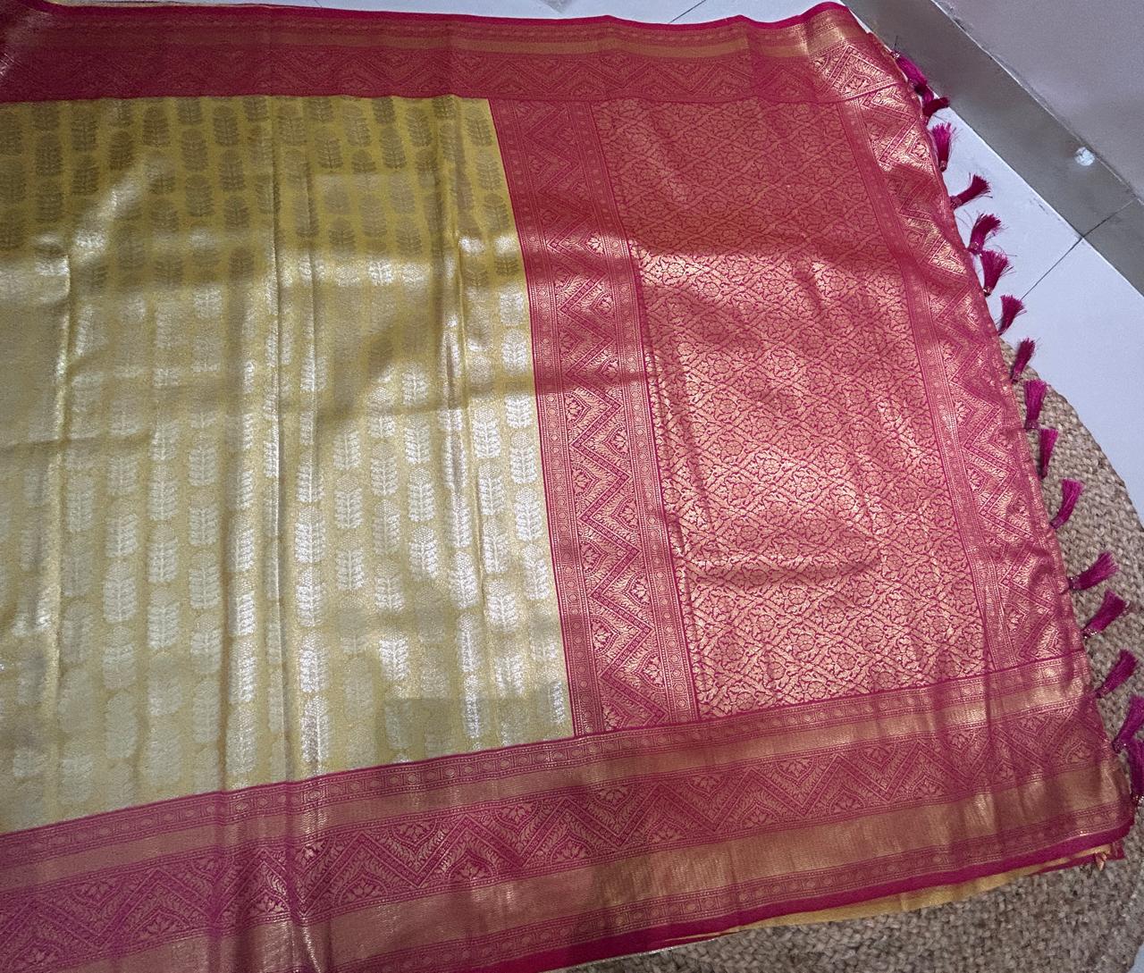Gold Rani Banarasi Style Saree in Rich Zari Pallu