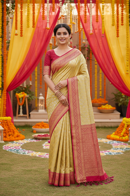 Gold Rani Banarasi Style Saree in Rich Zari Pallu