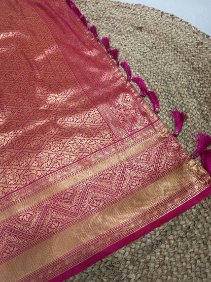 Gold Rani Banarasi Style Saree in Rich Zari Pallu