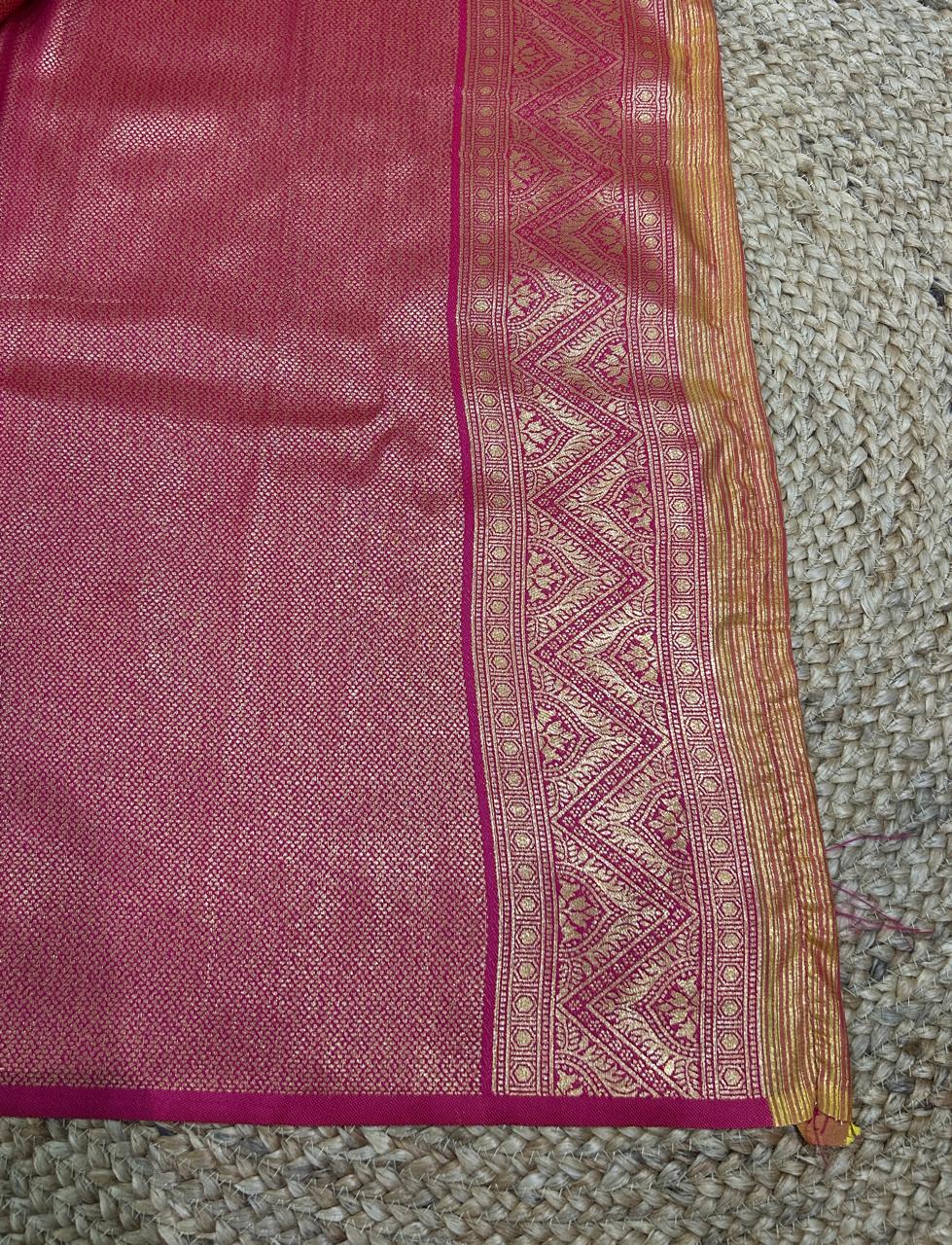 Gold Rani Banarasi Style Saree in Rich Zari Pallu