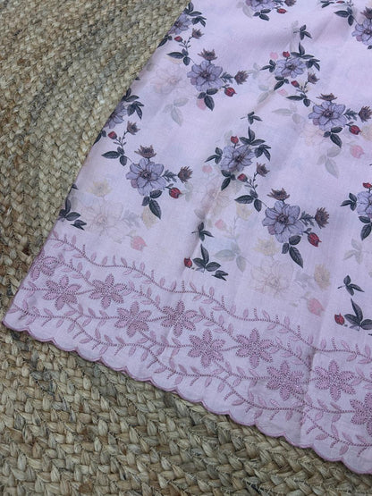 Soft Silk Floral Peach Saree with Embroidery