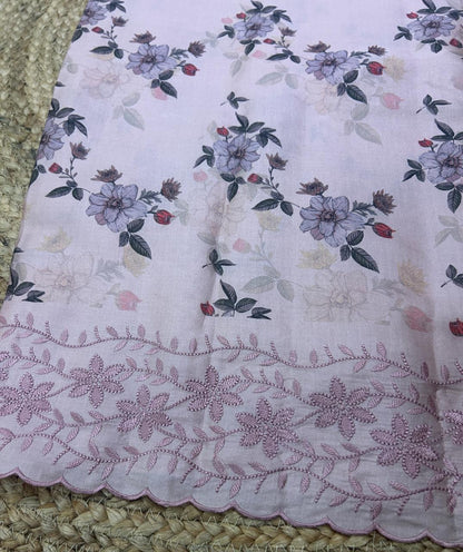 Soft Silk Floral Peach Saree with Embroidery