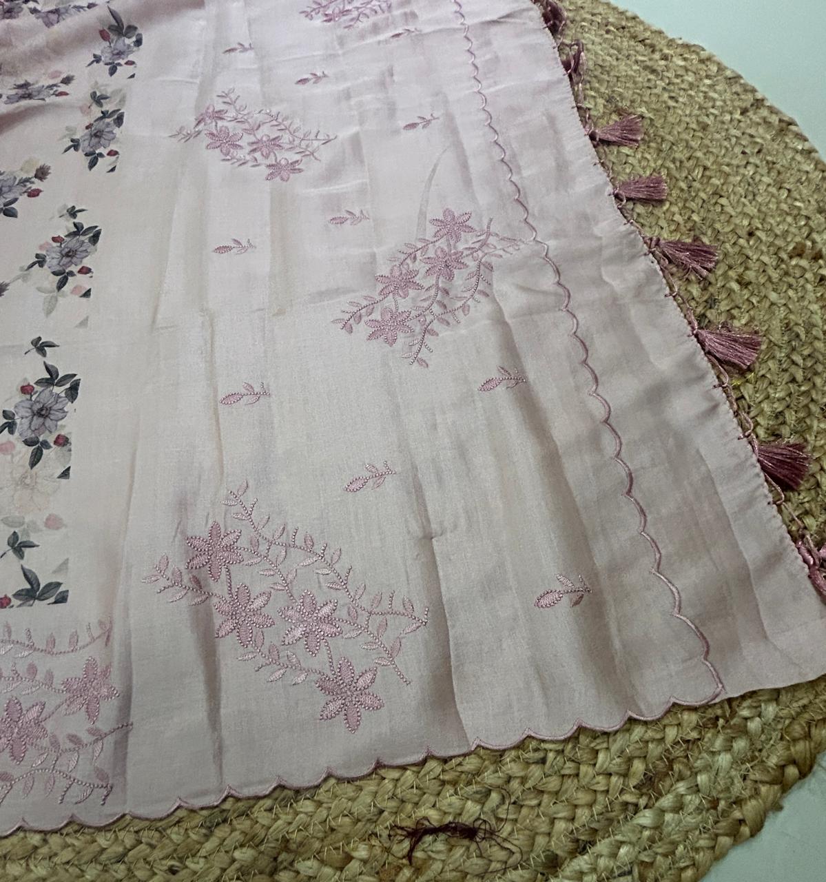 Soft Silk Floral Peach Saree with Embroidery