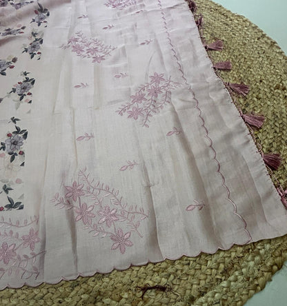 Soft Silk Floral Peach Saree with Embroidery