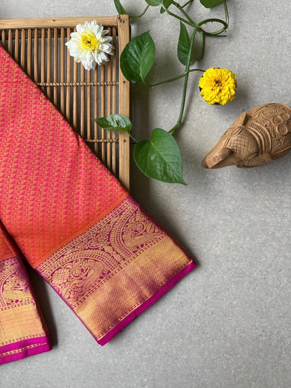 Pure handloom kanjivarm silk orange saree